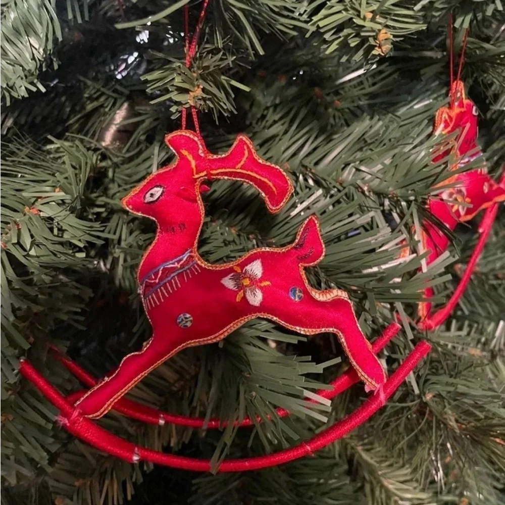 Rocking Reindeer • Vintage • Red • Christmas • Embroidery • Sequins• 7 Ornaments - Picture 10 of 14